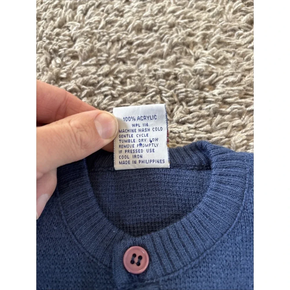 Vintage 90s Donmoor Crewneck Preppy Sweater Boys Size 18 Mos Blue Red - Picture 4 of 5